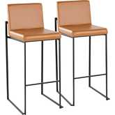 Fuji 30" High Back Bar Stool in Black Metal & Camel Leatherette (Set of 2)